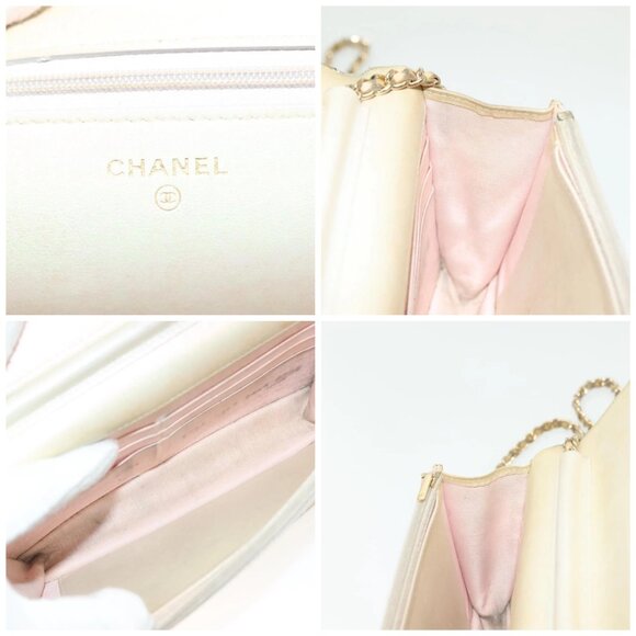 CHANEL Matelasse Chain Wallet Shoulder Bag Lamb Skin Gold Tone CC Auth 137 - Picture 15 of 16